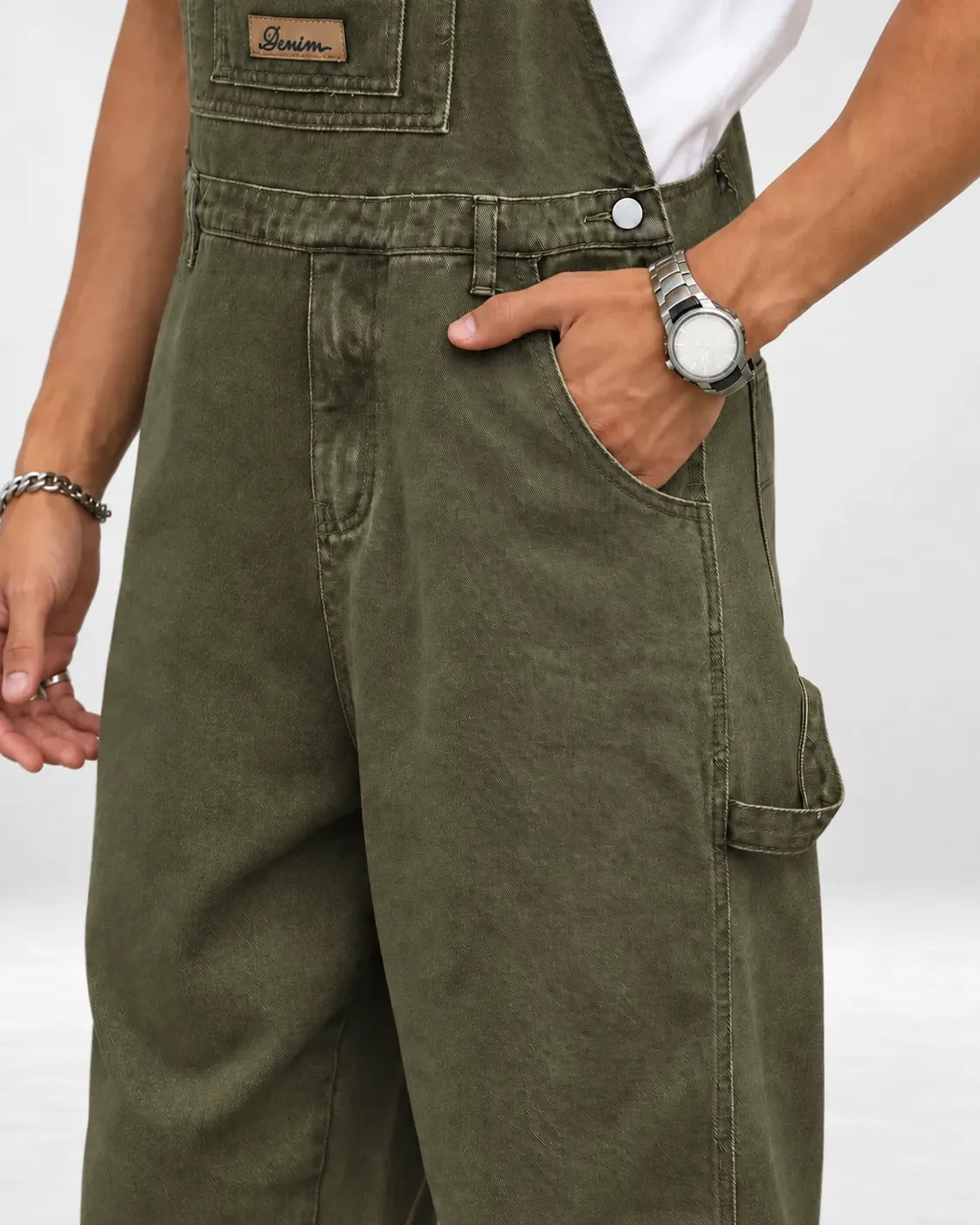 Salopette en denim kaki esprit workwear