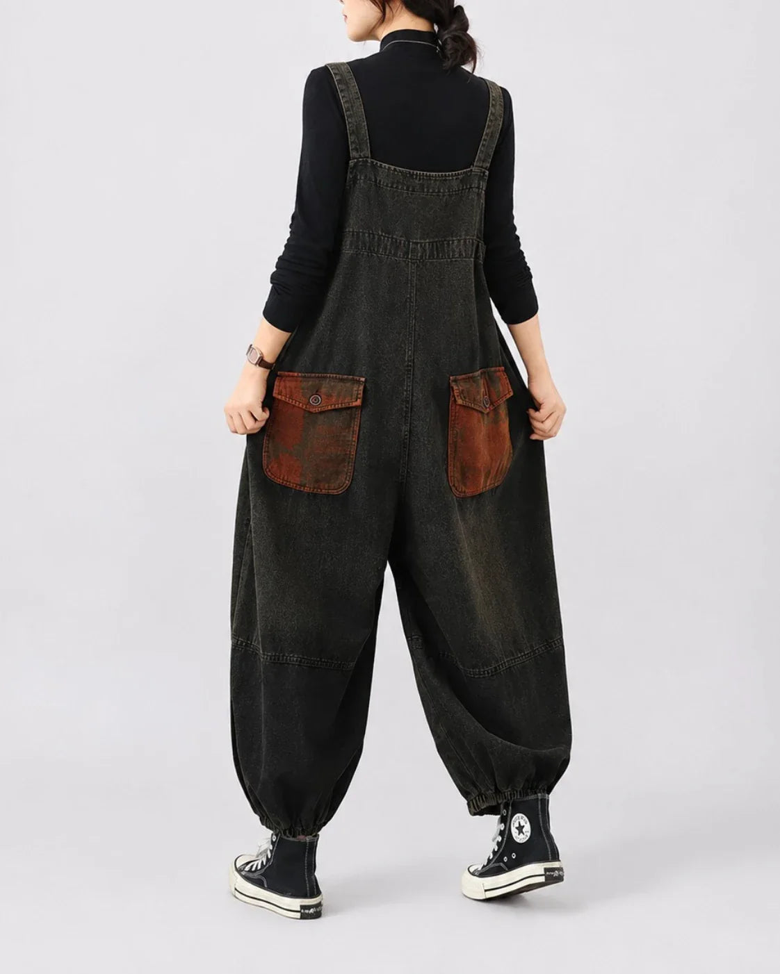 Salopette Large en Denim Brodé