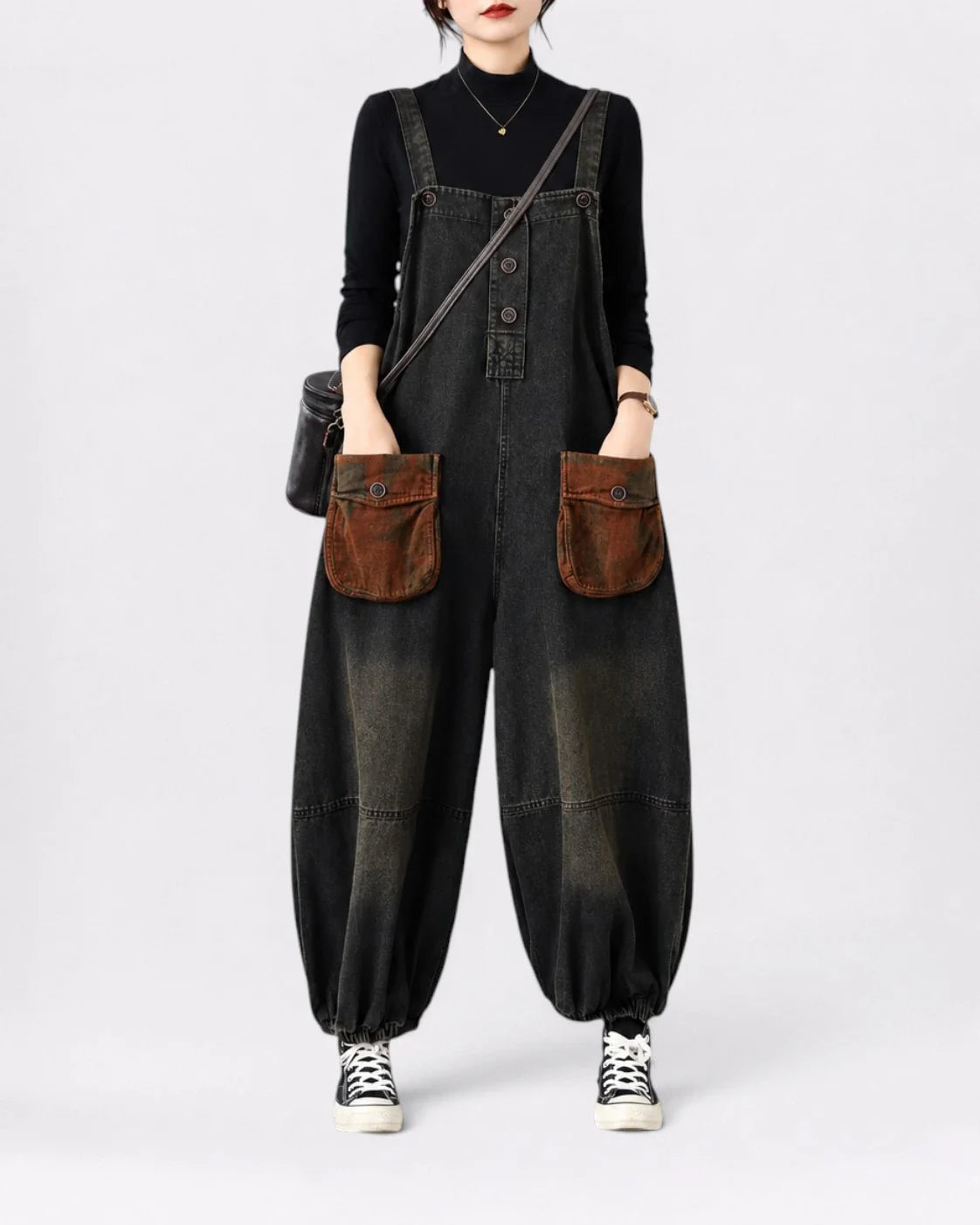 Salopette Large en Denim Brodé