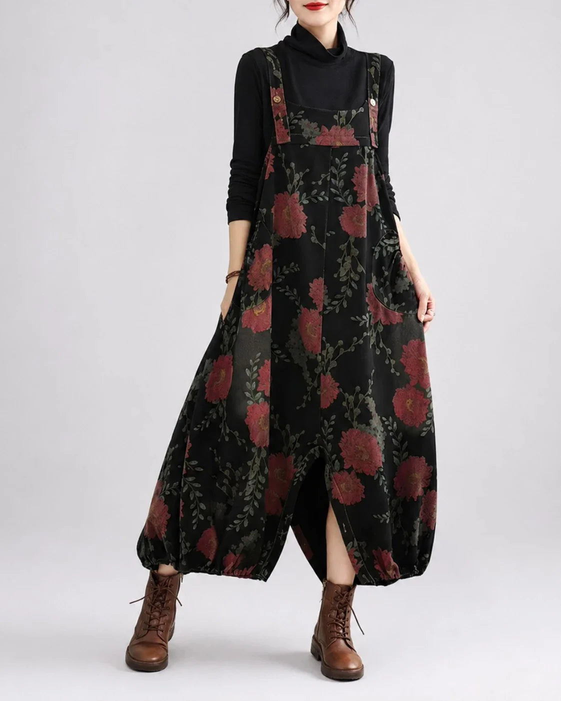 Salopette en denim floral sarouel