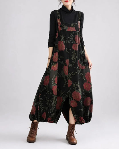 Salopette en denim floral sarouel