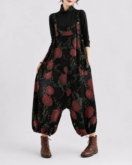 Salopette en denim floral sarouel