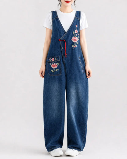 Salopette Denim Brodée Rétro