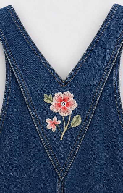 Salopette Denim Brodée Rétro
