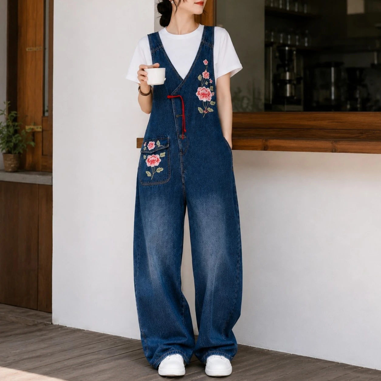 La poésie rétro du denim brodé