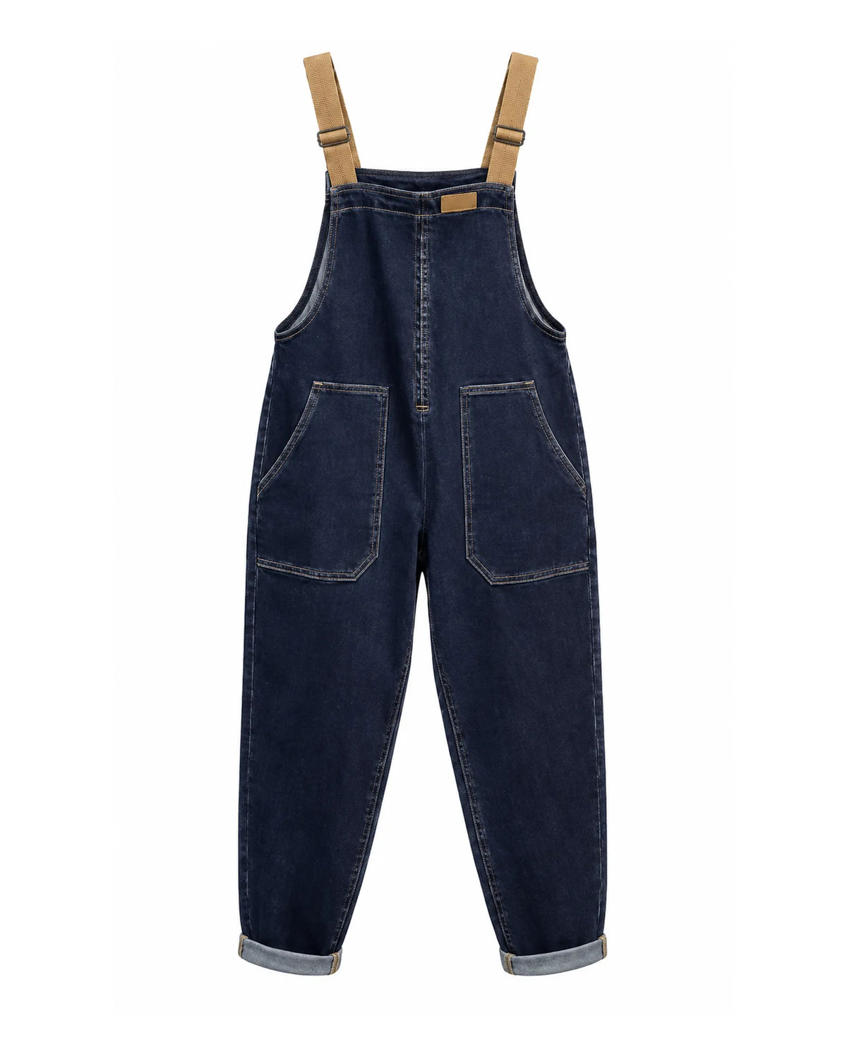 Salopette denim à bretelles contrastées